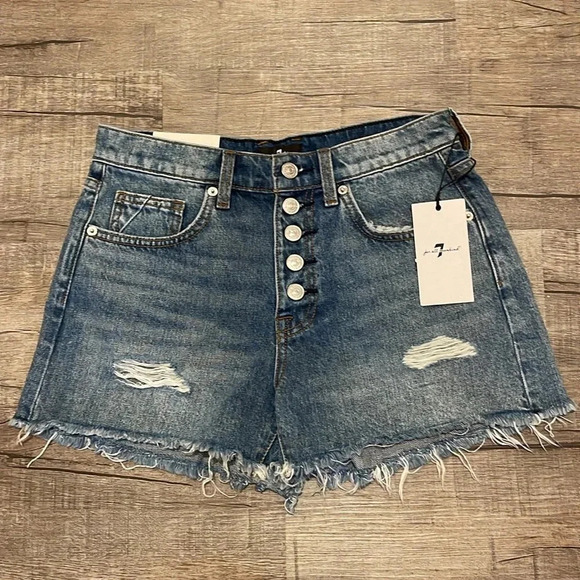 NWT!! 7 For All Man Kind - MONROE CUT-OFF SHORT EXPOSED BUTTONS IN PISCES BLUE - Picture 5 of 8